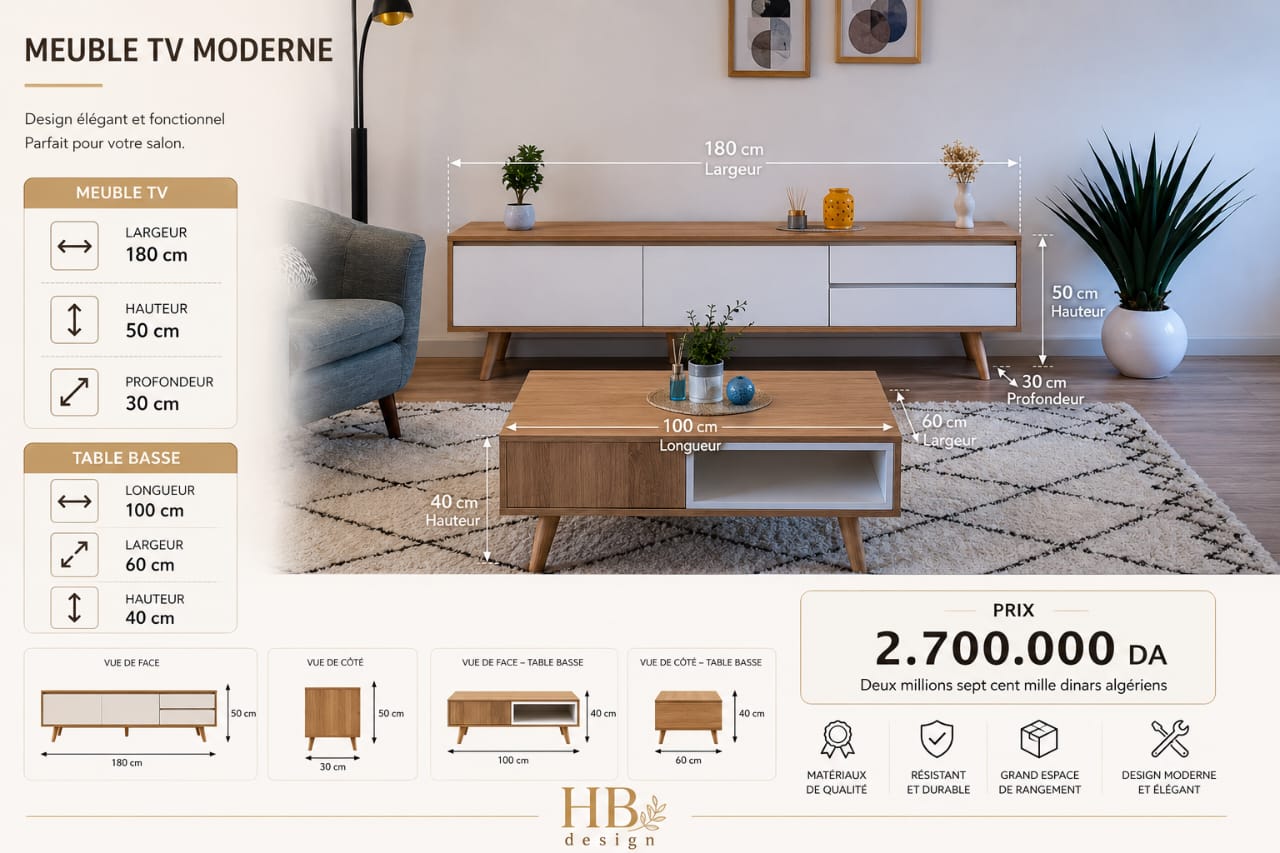 Meuble TV Moderne + Table Basse Scandinave — HB Design+